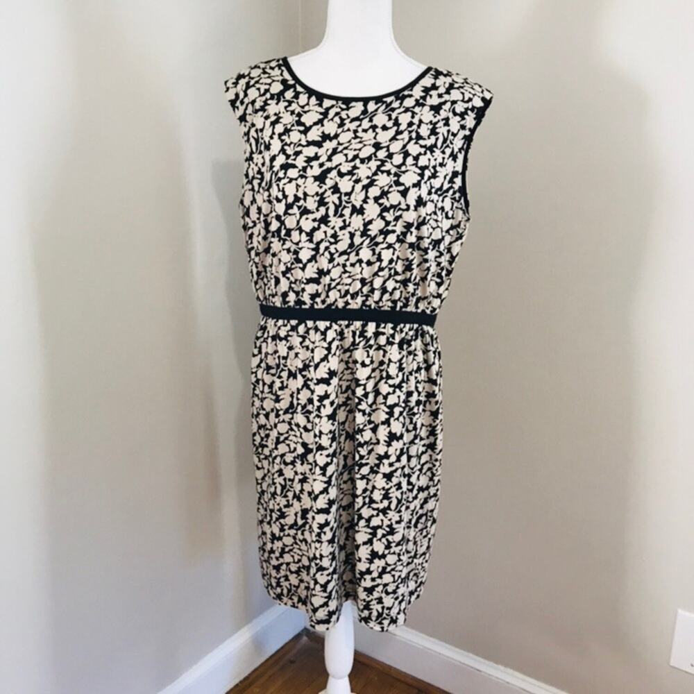 LOFT Black and Cream Floral Sleeveless Dress